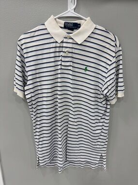 Polo by Ralph Lauren White Navy Striped Polo with Green Pony